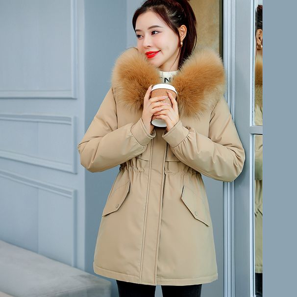 Women's Fleece-Lined Parka Jacket Winter Short Coat With Fur Hood, Thick Warm Outerwear For Cold Weather"_ecoleips.com