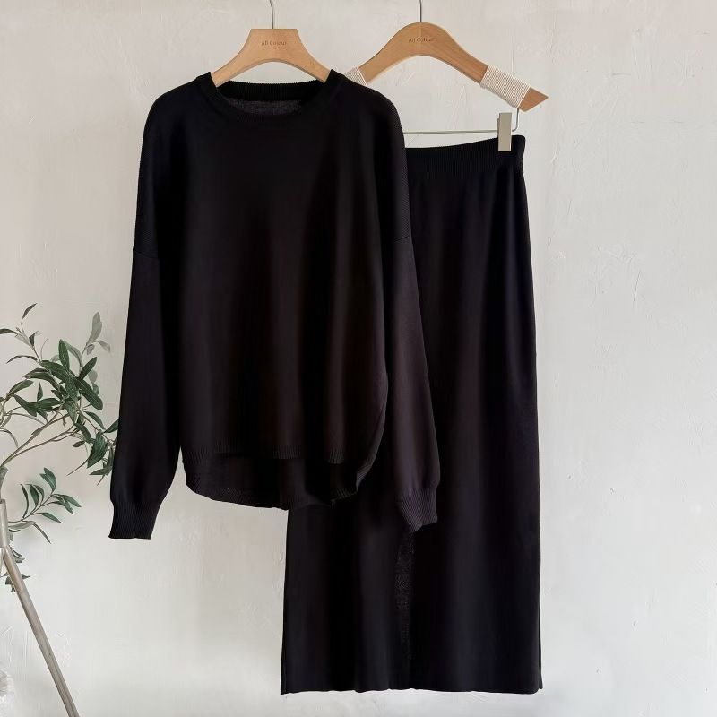 K Sweater Women's Solid Color Simple Long Sleeved Fashionable Casual Knitted Suit_ecoleips.com