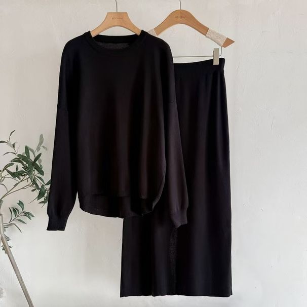 K Sweater Women's Solid Color Simple Long Sleeved Fashionable Casual Knitted Suit_ecoleips.com