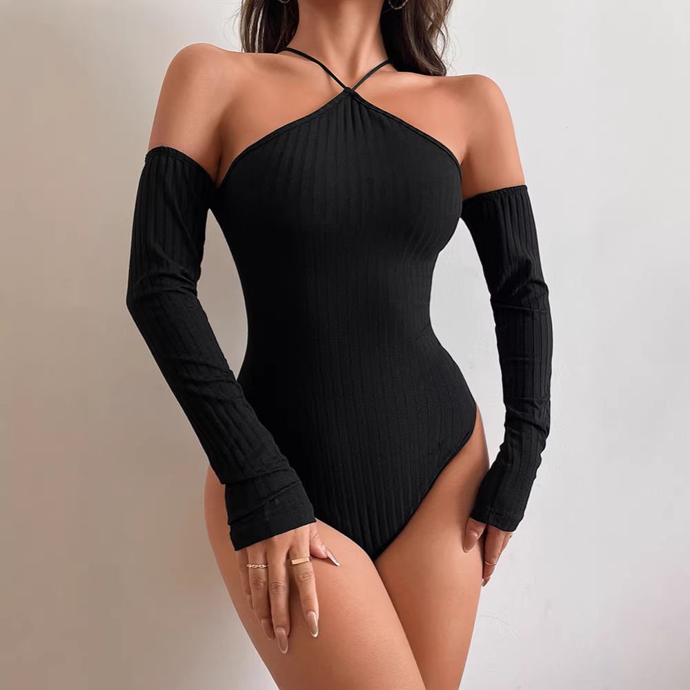 Summer Women's Long Sleeved Off-Shoulder Bodysuit Slim Fit Basic Style European And American Cross Border Sexy Jumpsuit Romper_ecoleips.com