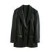 Women's Clothing Faux Leather Blazer Jacket With Notched Lapel & Stylish Pockets - Slim Fit Casual Coat For Office & Evening Out (Black, S/M/L/XL)_ecoleips.com