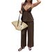 Women's Sexy Resort Style Deep V Suspender Wide Leg Pants Set Spring Summer European American Fashion_ecoleips.com