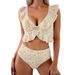 and American Seaside Floral Print Two-piece Swimsuit, Feminine Deep V Quick-dry Bikini, High-end European Style_ecoleips.com