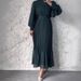 Elegant Patchwork Maxi Dress With Semi-High Neck – European Designer Inspired Long Sleeve Dress For Women (Dark Green)_ecoleips.com