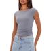 Women's Clothing Slim Fit Cropped T-Shirt Boat Neck Casual Fashion Pleated Short Top American Style Summer New Arrivals_ecoleips.com