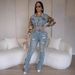Women's Clothing autumn ins new retro jeans women's stitching 2 piece set fashionable side lace suit_ecoleips.com