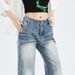 Attention-Grabbing Moment: American Retro Cracked Denim Jeans For Women, Spring Season, Low-Waisted, Wide-Leg,_ecoleips.com