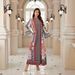 Fashionable V Neck Long Sleeve Ethnic Print Dress for Women Elegant A-Line Maxi Dress Trendy Muslim Clothing Export Hot Item_ecoleips.com