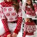 girl Foreign Trade Autumn Winter New European American Sweater Women's Christmas Snowflake Jacquard Long Sleeve Base_ecoleips.com