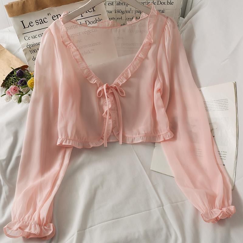 Women's Clothing Fairy Like Chiffon Cardigan Short Women's Top Slip Dress Summer Student Sun Protection_ecoleips.com