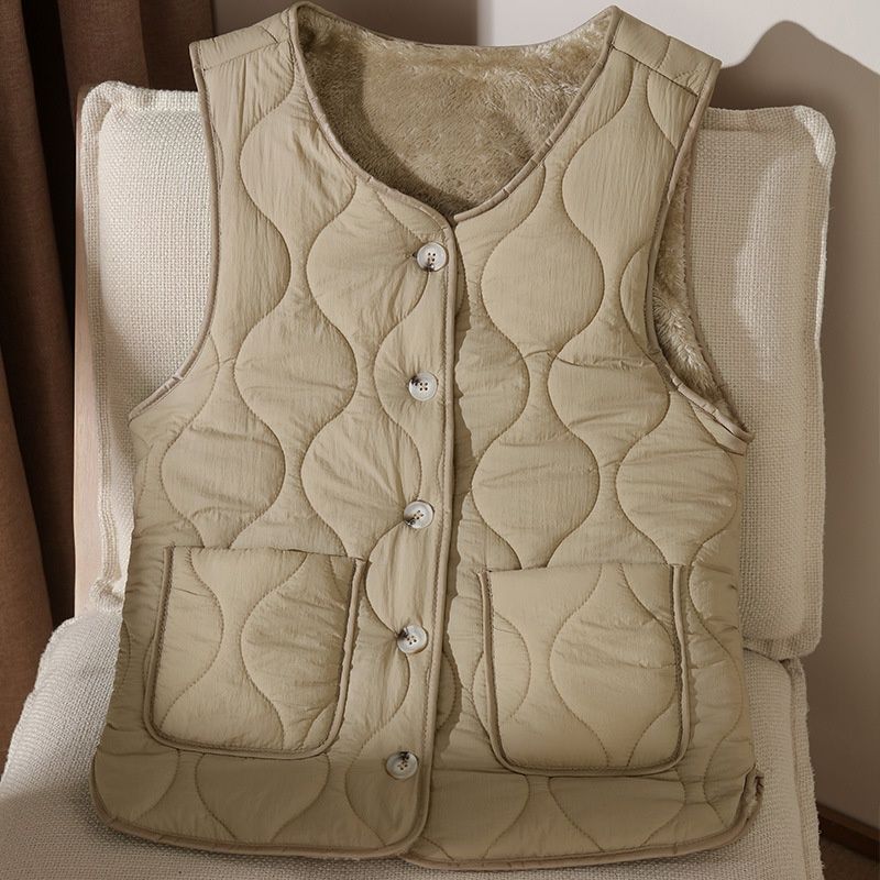 Aria Basics New Winter Made Of Lamb Wool, Double-sided Warm With Pockets, Stylish And Fashionable Outerwear Vest For Women_ecoleips.com