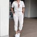 Women's Clothing Casual Fashion Women's Leggings Jumpsuit Lapel Pocket Waist Elastic Button Jumpsuit_ecoleips.com