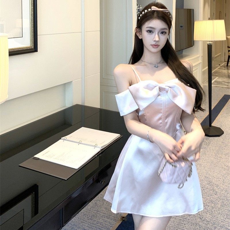 Women's Clothing Real Shot Of One Shoulder Tube Top Dress Female Adult Ceremony Dress Pink Bow Birthday Dress Princess Tutu Skirt_ecoleips.com