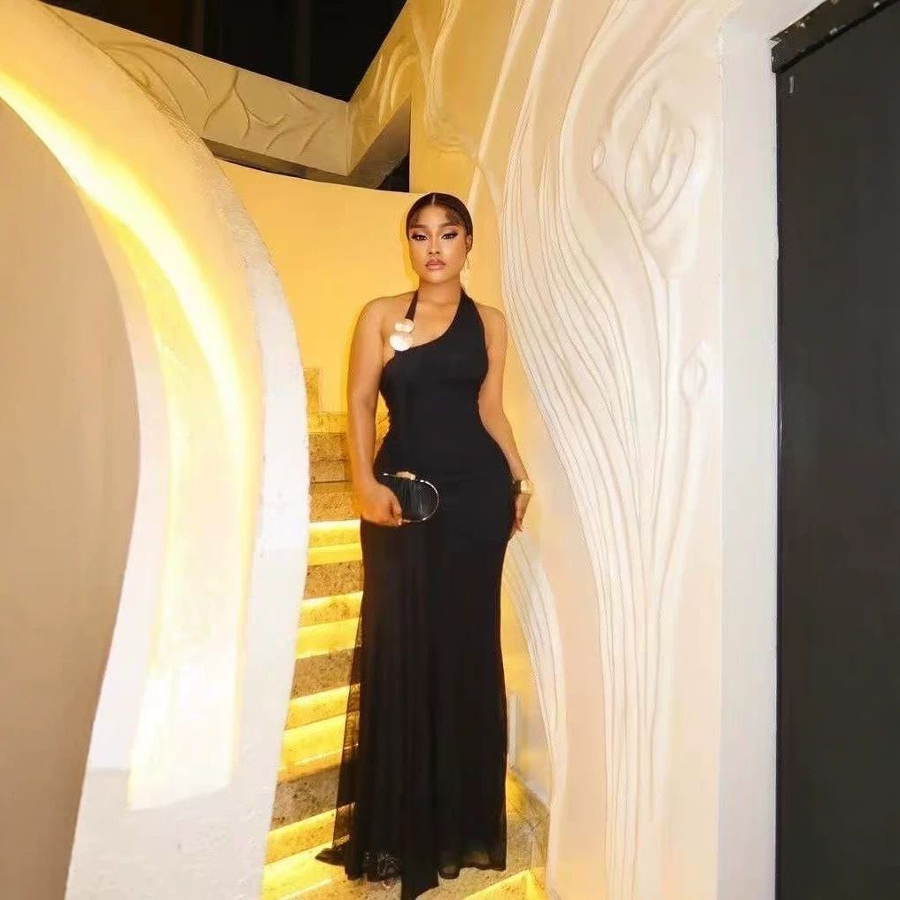 Women's Clothing Halter Neck Ribbon Mesh Fishtail Skirt Slim Fit Pleated Design Long Skirt Fashionable And Sexy_ecoleips.com