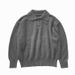 Oversized V-Neck Sweater - Grey Slouchy Pullover With Textured Detail, Versatile Layering Piece For Women_ecoleips.com