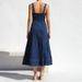 New Soft Denim Camisole Vintage Casual Style Button Denim Dress Long Skirt_ecoleips.com