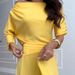 Women's Clothing New Product Light Yellow Three Quarter Sleeve Off Shoulder Casual Top Suit Irregular Medium Length Skirt_ecoleips.com