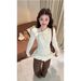 Korean-style Winter Outfit Set With A Youthful Bow Tie Polka Dot Base Shirt, Slimming Sweater, And Retro Wide-leg Pants_ecoleips.com