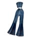 Women's Clothing Denim Suit Summer Sleeveless Tube Top Vest High Waist Denim Flared Trousers_ecoleips.com