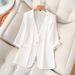 Women's Clothing Street Suit Jacket Spring And Summer Slim Plus Size Fat MM 200 Pounds Thin Three Quarter Sleeve Suit_ecoleips.com