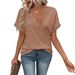 2025 Summer New Women's Loose Large V-neck Solid Color Short Sleeved T-shirt For Women_ecoleips.com