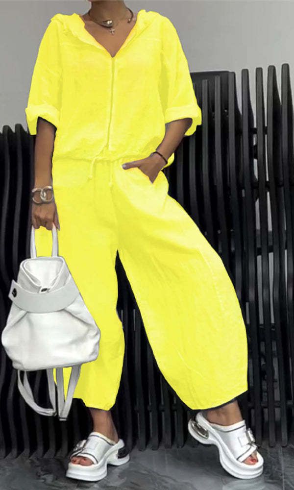 Women's Clothing Spring And Autumn New Cotton And Linen Women's Casual Fashion Long Sleeved Trousers Two Piece Suit_ecoleips.com