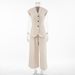 Women's Clothing Retro Temperament V Neck Sleeveless Suit High Waist Vest Trousers Fashion Casual Suit_ecoleips.com