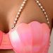 Women's Solid Color Shell Swimsuit European American Style With Underwire Support Pearl Lace Up Bow Halter Neck Swimwear_ecoleips.com