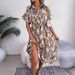 Women's Clothing Spring And Summer Casual Loose Leopard Print Lace Up Shirt Dress_ecoleips.com