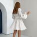 Women's Clothing Simple Temperament Jacquard Waist Dress For Women Spring New Design V Neck Lantern Sleeve A Line Skirt_ecoleips.com