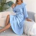2026 Spring Summer European And American Elegant Ruffled Square Neck Long Sleeve Waist Pleated Dress Cross-Border_ecoleips.com