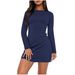 Women's Slim Fit Bodycon Short Dress Round Neck Long Sleeve Sexy European And American Style Spring Autumn_ecoleips.com