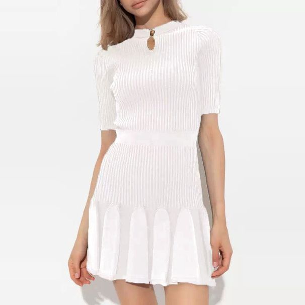 Women's Clothing Black Knitted Dress Female Spring And Autumn New Design Hollow Pleated Skirt_ecoleips.com