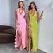 Women's Clothing Flower Decoration Sexy Solid Color Slim High Waist Halter Neck Strap Backless Dress_ecoleips.com