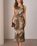 Women's Sleeveless Midi Dress Bodycon Temperament Tie Dye Side Slit Wedding Cocktail Dress_ecoleips.com