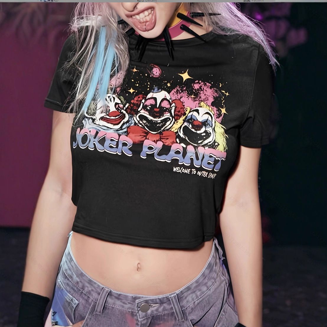 European American Punk Letter Clown Short T-Shirt for Girls Summer Hot Print Top Women's Fashion Casual Tee_ecoleips.com