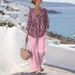 2026 New European And American Cross-Border Vacation Style Three-Quarter Sleeve V-Neck Pattern Print Women's_ecoleips.com