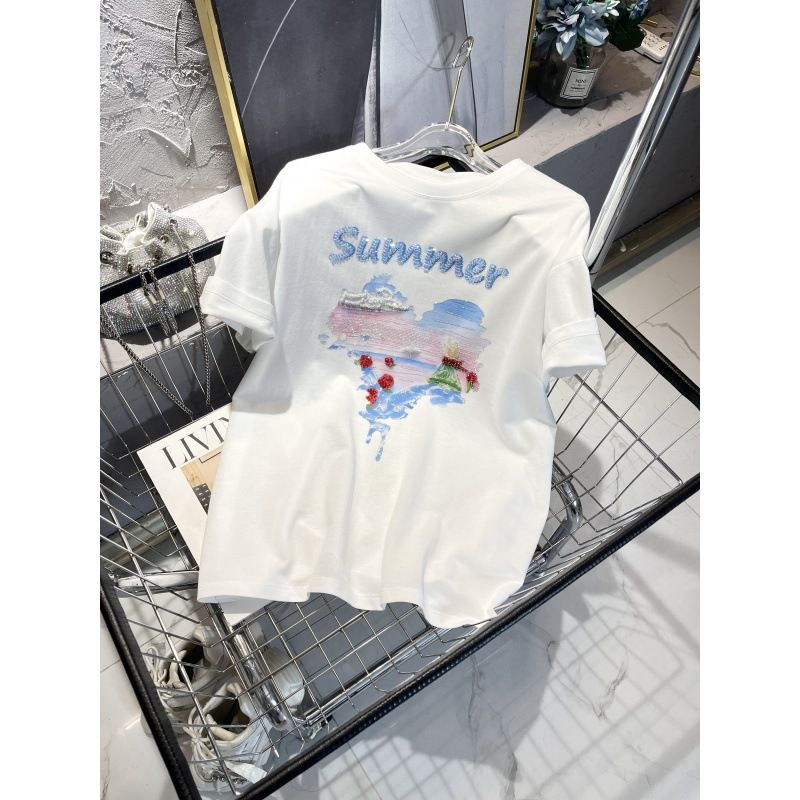 Women's Clothing Summer Heavy Duty Short Sleeved T Shirt With Small A Letter Hot Diamond Straight Pants Casual Two Piece Suit_ecoleips.com