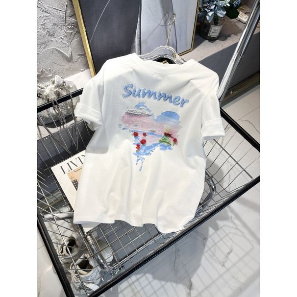 Women's Clothing Summer Heavy Duty Short Sleeved T Shirt With Small A Letter Hot Diamond Straight Pants Casual Two Piece Suit_ecoleips.com