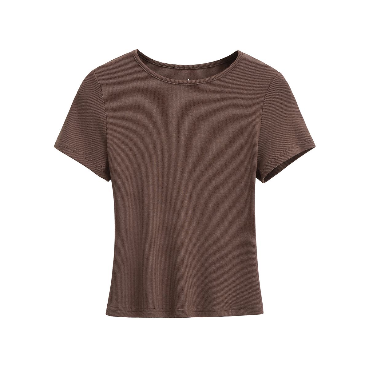 Women's Clothing Solid Color Round Neck Tight Short Sleeve Top Female Slim Thread T Shirt_ecoleips.com