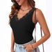 2026 Women Summer V-neck Vest Sleeveless Lace Trim Ribbed Knit Top_ecoleips.com