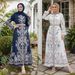 M385# Flared Sleeve Maxi Dress – Turkish-Inspired Elegance With Stand Collar (White/Blue, M-XXL)_ecoleips.com