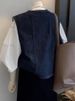 K Retro Layered Denim Vest For Women; Design-oriented, Niche, Fashionable, Slimming, Versatile Short Jacket. No Innerwear And Accessories_ecoleips.com