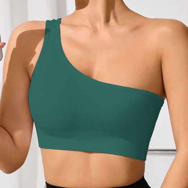 Women's Off-the-Shoulder One-Shoulder Sports Vest Sexy Solid Color Running Underwear for Yoga Fitness And Spring/Summer_ecoleips.com