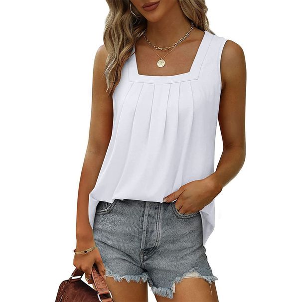 2024 New Hot-Selling European And American Women's Fashion Ruched Square Neck Sleeveless Swallowtail Tank_ecoleips.com