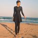Women's Clothing Muslim Swimsuit Flared Hem Long Sleeves And Trousers Four Piece Conservative Burkini With Chest Pads And Hood_ecoleips.com