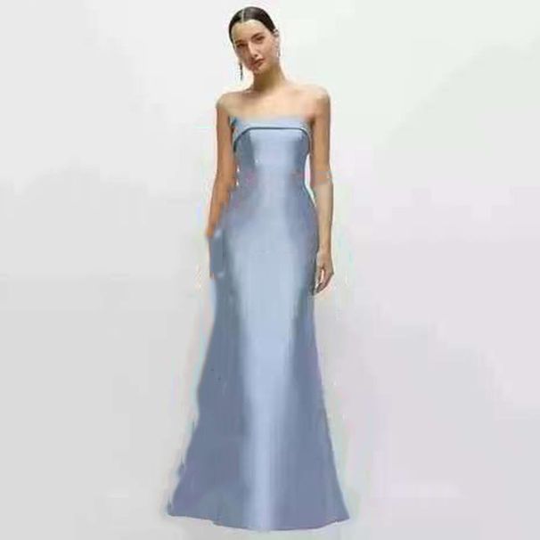Strapless Light Wedding Simple Satin Bridal Bride's Reception Banquet Welcome Out Dress White Small Train Gown_ecoleips.com