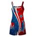 Stars & Stripes Floral Print Jumpsuit - Women's Sleeveless Romper With V-Neck And Side Pockets, Lightweight Summer Outfit For Beach Vacation, Party_ecoleips.com