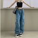 Women's Clothing Distressed Grey Utility Cargo Pants – Streetwear Oversized Wide-Leg Jeans With Multi-Pockets | High Waist, Stretch Comfort_ecoleips.com
