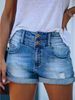 Classic Blue Denim Shorts For Women Double Button Slim Fitting Casual Multi Craftsmanship Design Suitable For All Seasons_ecoleips.com